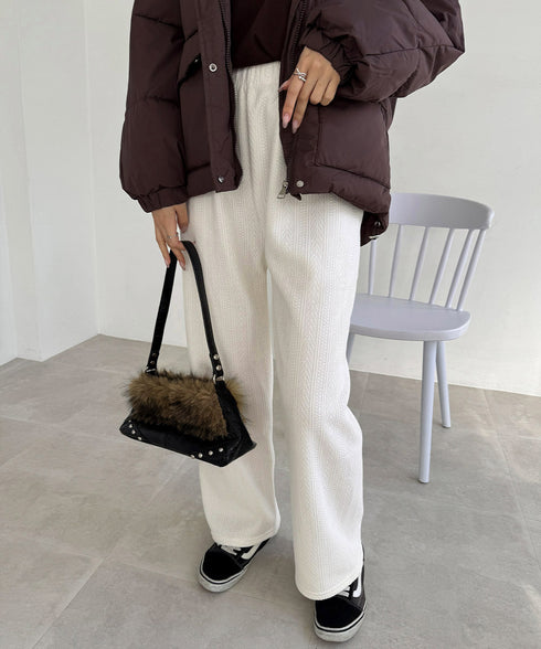 裏起毛ワイドパンツ あったかニットパンツ レディース ハイウエストイージーパンツ 裏ファーストレートパンツ厚手 暖かいロングパンツ 着やせ美脚脚長 韓国風ボトムス 80DANL-001