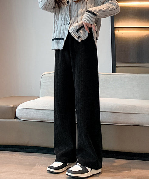 裏起毛ワイドパンツ あったかニットパンツ レディース ハイウエストイージーパンツ 裏ファーストレートパンツ厚手 暖かいロングパンツ 着やせ美脚脚長 韓国風ボトムス 80DANL-001