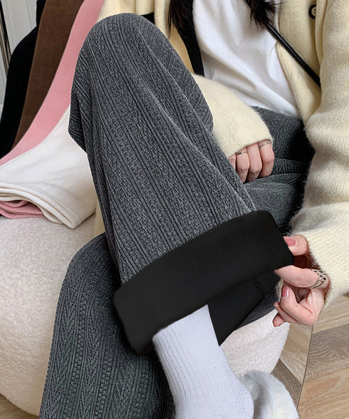 裏起毛ワイドパンツ あったかニットパンツ レディース ハイウエストイージーパンツ 裏ファーストレートパンツ厚手 暖かいロングパンツ 着やせ美脚脚長 韓国風ボトムス 80DANL-001