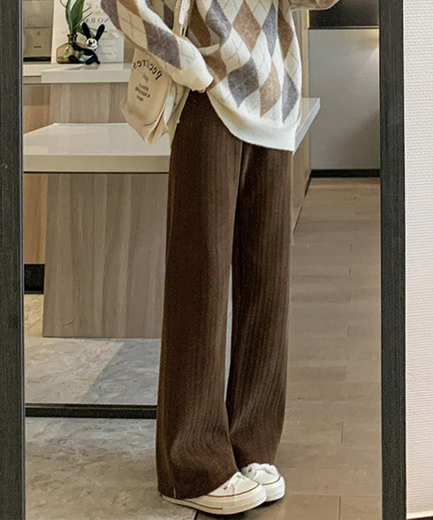 裏起毛ワイドパンツ あったかニットパンツ レディース ハイウエストイージーパンツ 裏ファーストレートパンツ厚手 暖かいロングパンツ 着やせ美脚脚長 韓国風ボトムス 80DANL-001