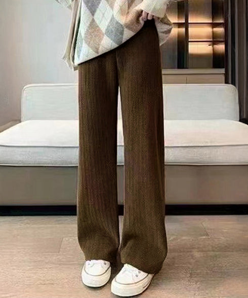 裏起毛ワイドパンツ あったかニットパンツ レディース ハイウエストイージーパンツ 裏ファーストレートパンツ厚手 暖かいロングパンツ 着やせ美脚脚長 韓国風ボトムス 80DANL-001