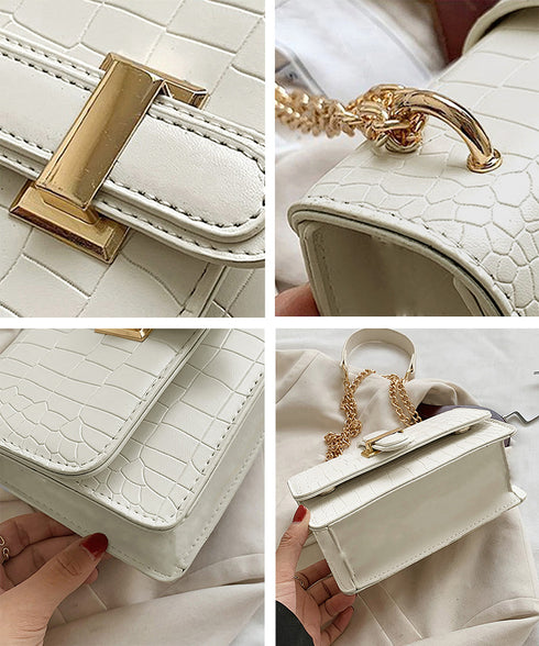 クロコ型押 ショルダーバッグ レディース スクエアバッグ チェーンバッグ 大人 肩掛けバッグ PUレザーバッグ フォーマル 通勤通学 80DONGJL-001