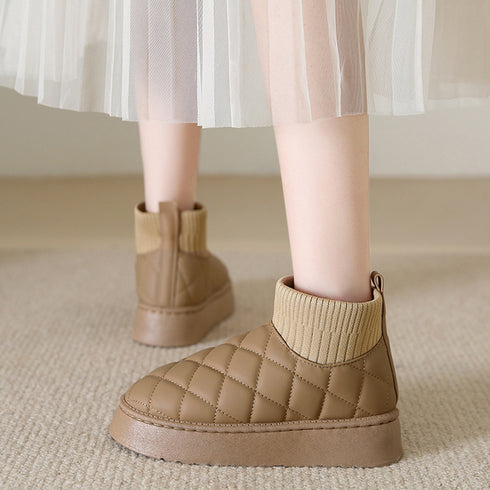 ムートンブーツ キルティング裏起毛ブーツ レディース おしゃれ ショートブーツ 歩きやすい 厚底ムートンブーツ ボアシューズ 保温 ファー冬靴 暖かい 美脚 人気 80DUSHI-001