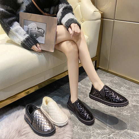 ムートンパンプス レディースボアモカシン もこもこ 裏起毛靴 歩きやすいシューズ 保温防寒 ムートンローファー 履きやすい オシャレ 疲れない 裏ボアパンプス韓国 80DUSHI-002