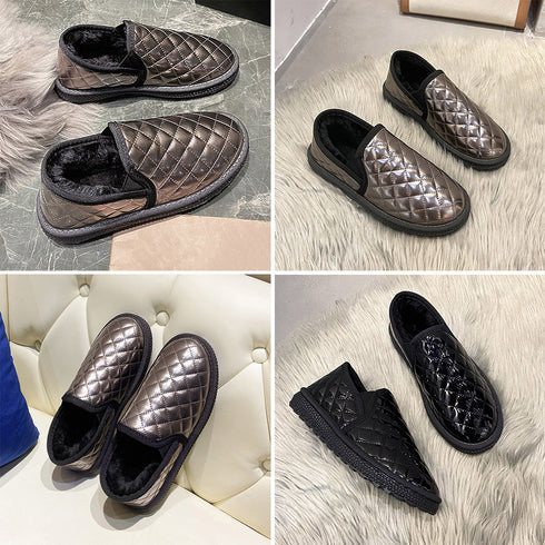 ムートンパンプス レディースボアモカシン もこもこ 裏起毛靴 歩きやすいシューズ 保温防寒 ムートンローファー 履きやすい オシャレ 疲れない 裏ボアパンプス韓国 80DUSHI-002