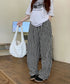 チェック柄ワイドパンツ ハイウエスト薄手 レディース ゆったりイージーパンツ ウエストゴム 美脚脚長ロングパンツ リラックス カジュアルパンツ 体型カバーおしゃれ 80FEIZ-001