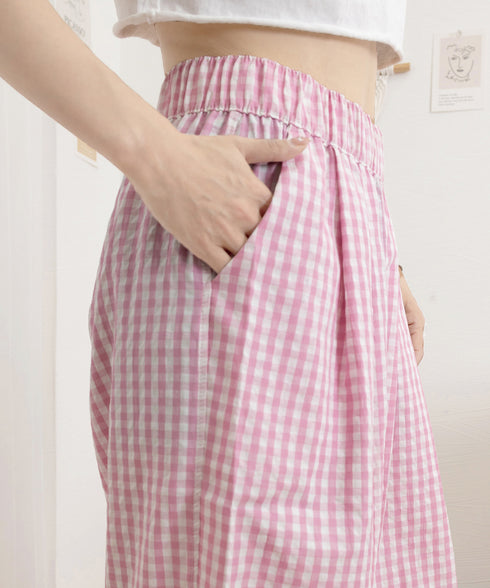 チェック柄ワイドパンツ ハイウエスト薄手 レディース ゆったりイージーパンツ ウエストゴム 美脚脚長ロングパンツ リラックス カジュアルパンツ 体型カバーおしゃれ 80FEIZ-001