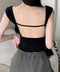 カップ付き タンクトップ バックオープン クロップドカットソー レディース 背中魅せ スリムフィットヨガウェア セクシー肌着 大人Uネック インナートップス韓国風 80FUR-001