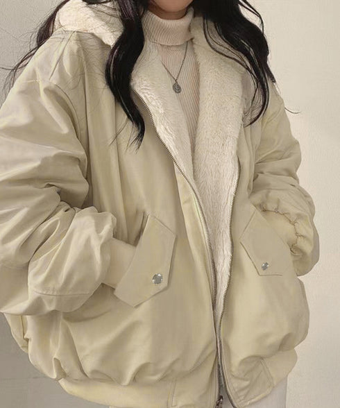 リバーシブルボアパーカージャケット韓国風 レディース もこもこボアアウター ゆったり おしゃれボアブルゾン あったかファージャケットカジュアル冬服 防寒保温暖かい 80GEGE-002