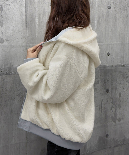 リバーシブルボアパーカージャケット韓国風 レディース もこもこボアアウター ゆったり おしゃれボアブルゾン あったかファージャケットカジュアル冬服 防寒保温暖かい 80GEGE-002