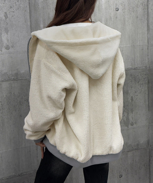 リバーシブルボアパーカージャケット韓国風 レディース もこもこボアアウター ゆったり おしゃれボアブルゾン あったかファージャケットカジュアル冬服 防寒保温暖かい 80GEGE-002