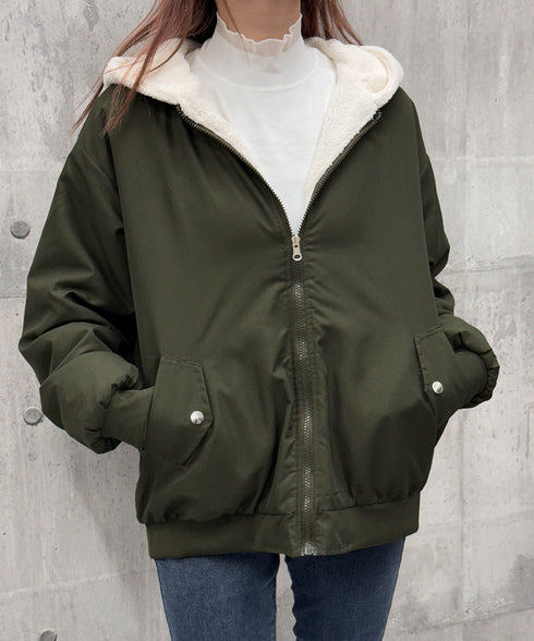 リバーシブルボアパーカージャケット韓国風 レディース もこもこボアアウター ゆったり おしゃれボアブルゾン あったかファージャケットカジュアル冬服 防寒保温暖かい 80GEGE-002