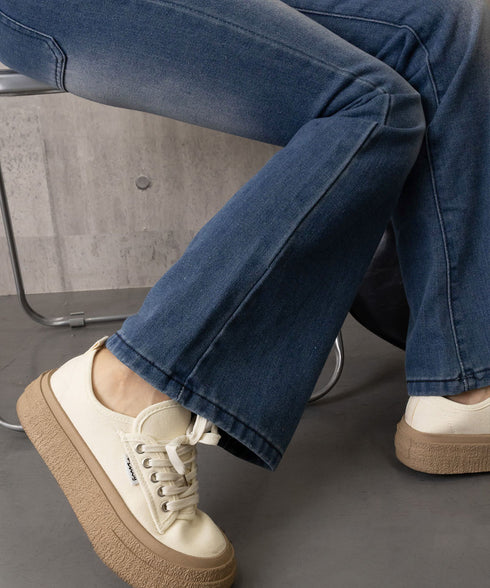 韓国風セミフレアデニムパンツ レディース ブーツカットデニム おしゃれ フロントポケットジーパン カジュアルきれいめ 細見え ハイウエストジーンズ美脚脚長 着やせ 80GUANGH-002