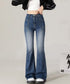 韓国風セミフレアデニムパンツ レディース ブーツカットデニム おしゃれ フロントポケットジーパン カジュアルきれいめ 細見え ハイウエストジーンズ美脚脚長 着やせ 80GUANGH-002