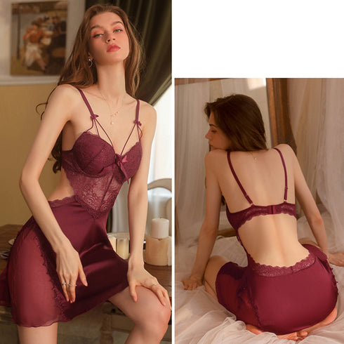 ベビードールカップ付セクシーランジェリー セクシー ネグリジェ インナー下着 バックオープン シースルー パジャマ 透け透け レース ランジェリーワンピース 韓国 80GUIRUO-006