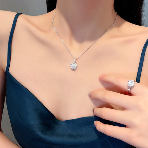 韓国 ピアス ネックレス リング 回転式 パーティーアクセサリー 3点セット 入学式 結婚式 ラインストーン スタッドピアス チェーンネックレス 指輪 サイズ調整 80HANJ-003