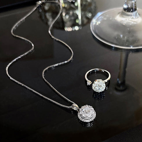 韓国 ピアス ネックレス リング 回転式 パーティーアクセサリー 3点セット 入学式 結婚式 ラインストーン スタッドピアス チェーンネックレス 指輪 サイズ調整 80HANJ-003