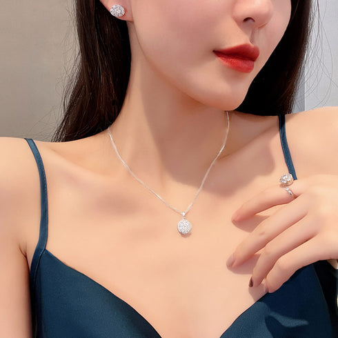 韓国 ピアス ネックレス リング 回転式 パーティーアクセサリー 3点セット 入学式 結婚式 ラインストーン スタッドピアス チェーンネックレス 指輪 サイズ調整 80HANJ-003