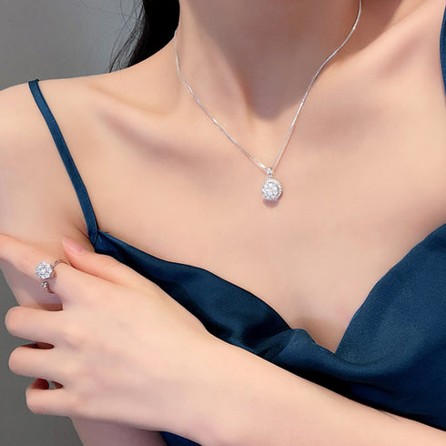 韓国 ピアス ネックレス リング 回転式 パーティーアクセサリー 3点セット 入学式 結婚式 ラインストーン スタッドピアス チェーンネックレス 指輪 サイズ調整 80HANJ-003