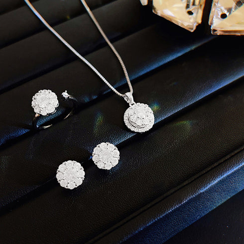 韓国 ピアス ネックレス リング 回転式 パーティーアクセサリー 3点セット 入学式 結婚式 ラインストーン スタッドピアス チェーンネックレス 指輪 サイズ調整 80HANJ-003