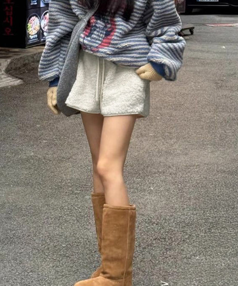 ボアショートパンツ もこもこルームパンツ レディース 暖かい短パン ポケット付き 秋冬起毛ショーパン ウエストゴム部屋着 シープボア調 ルームパンツ ハイウエスト 80JIALIANG-001