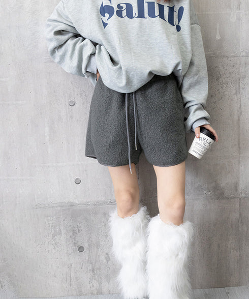 ボアショートパンツ もこもこルームパンツ レディース 暖かい短パン ポケット付き 秋冬起毛ショーパン ウエストゴム部屋着 シープボア調 ルームパンツ ハイウエスト 80JIALIANG-001