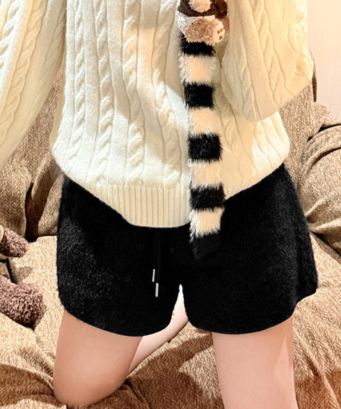 ボアショートパンツ もこもこルームパンツ レディース 暖かい短パン ポケット付き 秋冬起毛ショーパン ウエストゴム部屋着 シープボア調 ルームパンツ ハイウエスト 80JIALIANG-001