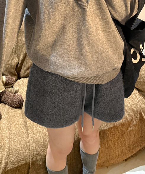 ボアショートパンツ もこもこルームパンツ レディース 暖かい短パン ポケット付き 秋冬起毛ショーパン ウエストゴム部屋着 シープボア調 ルームパンツ ハイウエスト 80JIALIANG-001