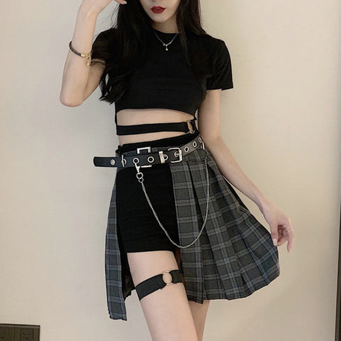 原宿系 ダンス衣装 ベルト付き 韓国風 原宿系 ダンス衣装 ベルト付き 韓国風 スカート セクシーアシンメトリー 演出服 コスプレスカート 80JIAYI-002