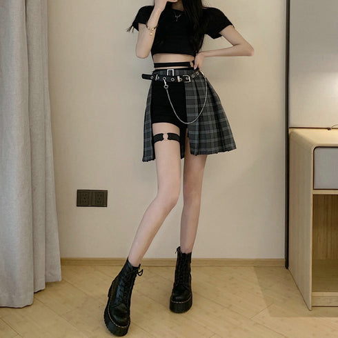 原宿系 ダンス衣装 ベルト付き 韓国風 原宿系 ダンス衣装 ベルト付き 韓国風 スカート セクシーアシンメトリー 演出服 コスプレスカート 80JIAYI-002