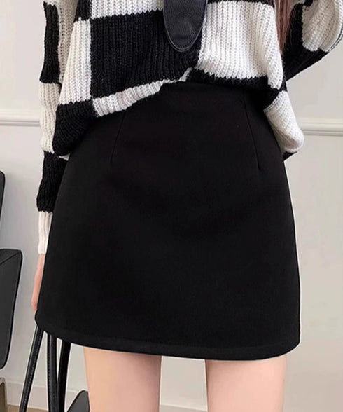 ウールライクミニタイトスカート 美脚脚長 ハイウエストスカートレディース 膝上丈Aラインスカート ウール風ショートスカート インパン裏地付きスカート 可愛い 無地 80JIY-001