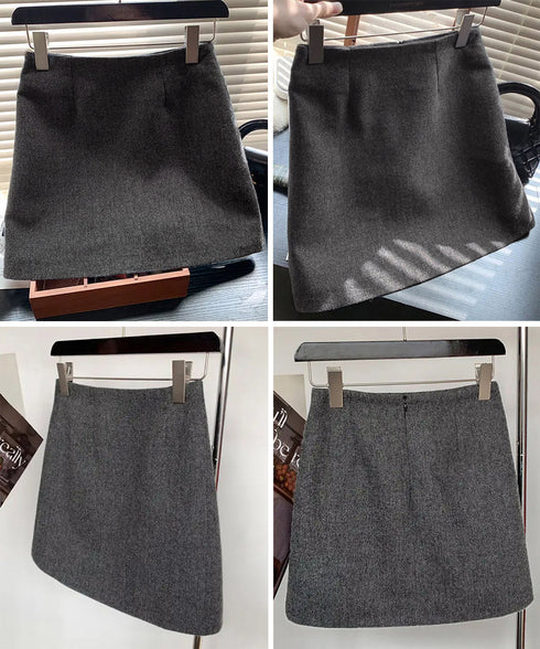 ウールライクミニタイトスカート 美脚脚長 ハイウエストスカートレディース 膝上丈Aラインスカート ウール風ショートスカート インパン裏地付きスカート 可愛い 無地 80JIY-001