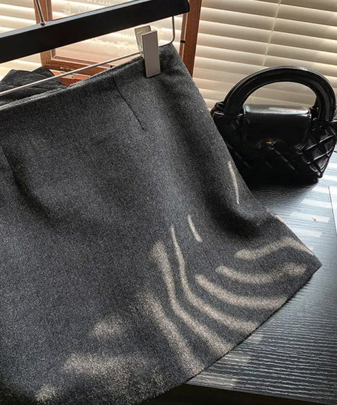 ウールライクミニタイトスカート 美脚脚長 ハイウエストスカートレディース 膝上丈Aラインスカート ウール風ショートスカート インパン裏地付きスカート 可愛い 無地 80JIY-001