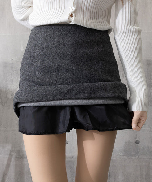 ウールライクミニタイトスカート 美脚脚長 ハイウエストスカートレディース 膝上丈Aラインスカート ウール風ショートスカート インパン裏地付きスカート 可愛い 無地 80JIY-001