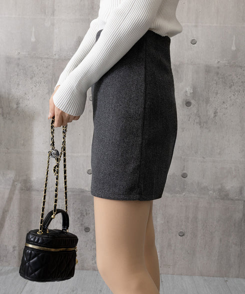 ウールライクミニタイトスカート 美脚脚長 ハイウエストスカートレディース 膝上丈Aラインスカート ウール風ショートスカート インパン裏地付きスカート 可愛い 無地 80JIY-001