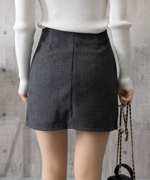 ウールライクミニタイトスカート 美脚脚長 ハイウエストスカートレディース 膝上丈Aラインスカート ウール風ショートスカート インパン裏地付きスカート 可愛い 無地 80JIY-001