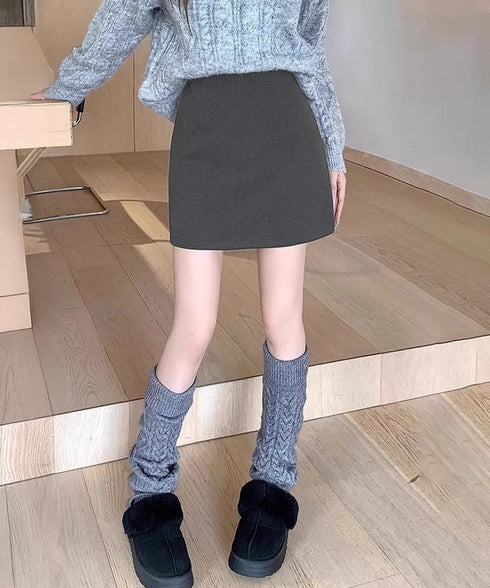 ウールライクミニタイトスカート 美脚脚長 ハイウエストスカートレディース 膝上丈Aラインスカート ウール風ショートスカート インパン裏地付きスカート 可愛い 無地 80JIY-001