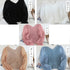 レディース ニットトップス 韓国 秋服 vネック ニットソー ぽわん袖 シースルー シフォン袖 異素材切替 トップス きれいめ ケーブル編み セーター 大人 80JMM-001