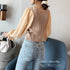 レディース ニットトップス 韓国 秋服 vネック ニットソー ぽわん袖 シースルー シフォン袖 異素材切替 トップス きれいめ ケーブル編み セーター 大人 80JMM-001
