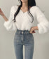 モヘア調ニット Vネックシャギートップス ふわふわシャギーニット レディース フェミニンな長袖ニットセーターきれいめ 韓国風 大人可愛いニットプルオーバーおしゃれ 80JRAN-001