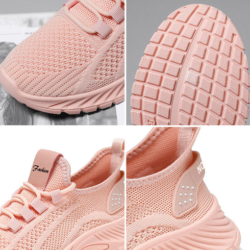 スニーカー レディース ニットスニーカー レースアップローカット メッシュウォーキングシューズ 歩きやすい カジュアル靴 滑りにくい 軽量 通気性スポーツシューズ 80JSHY-003