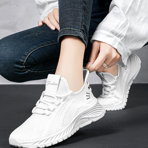 スニーカー レディース ニットスニーカー レースアップローカット メッシュウォーキングシューズ 歩きやすい カジュアル靴 滑りにくい 軽量 通気性スポーツシューズ 80JSHY-003