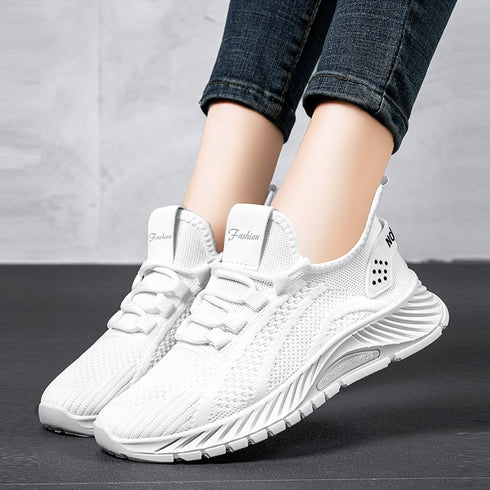 スニーカー レディース ニットスニーカー レースアップローカット メッシュウォーキングシューズ 歩きやすい カジュアル靴 滑りにくい 軽量 通気性スポーツシューズ 80JSHY-003