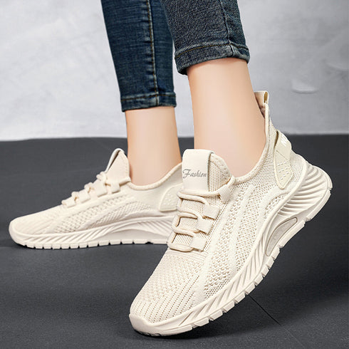 スニーカー レディース ニットスニーカー レースアップローカット メッシュウォーキングシューズ 歩きやすい カジュアル靴 滑りにくい 軽量 通気性スポーツシューズ 80JSHY-003