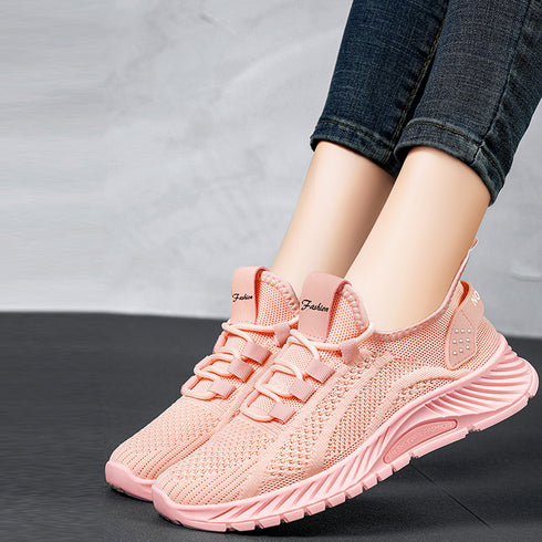 スニーカー レディース ニットスニーカー レースアップローカット メッシュウォーキングシューズ 歩きやすい カジュアル靴 滑りにくい 軽量 通気性スポーツシューズ 80JSHY-003