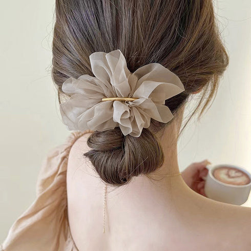 シフォンバレッタ レディースヘアアレンジ おしゃれ ヘアアクセサリー 大人可愛い まとめ髪 上品清楚 ヘアクリップ 韓国ファッション 大きめ 結婚式 二次会髪飾り 80JUNSHAN-003