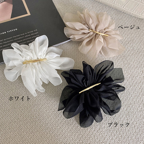 シフォンバレッタ レディースヘアアレンジ おしゃれ ヘアアクセサリー 大人可愛い まとめ髪 上品清楚 ヘアクリップ 韓国ファッション 大きめ 結婚式 二次会髪飾り 80JUNSHAN-003