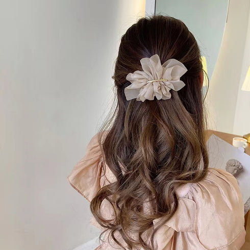 シフォンバレッタ レディースヘアアレンジ おしゃれ ヘアアクセサリー 大人可愛い まとめ髪 上品清楚 ヘアクリップ 韓国ファッション 大きめ 結婚式 二次会髪飾り 80JUNSHAN-003
