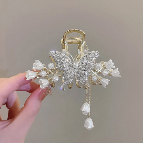 バタフライヘアクリップ タッセル 髪留め レディース 華やかヘアアクセサリー ゴージャスヘアアレンジ 大きめまとめ髪 パーティージュエリーエレガントバンスクリップ 80JUNSHAN-004