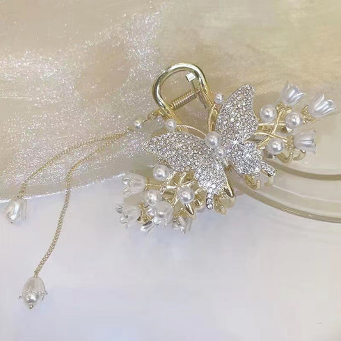 バタフライヘアクリップ タッセル 髪留め レディース 華やかヘアアクセサリー ゴージャスヘアアレンジ 大きめまとめ髪 パーティージュエリーエレガントバンスクリップ 80JUNSHAN-004